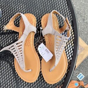 Maurices Light Gray and Tan Sandals